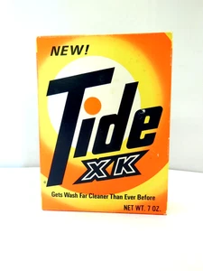 NOS VOLLE UNGEÖFFNETE VINTAGE 1960er TIDE XK PULVER WASCHMITTEL SEIFE BOX 7oz. - Bild 1 von 7