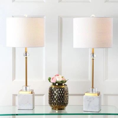 Jeffrey 30" Marble/Crystal LED Table Lamp, Brass (Set of 2) White/Brass Gold - Image 1 of 4