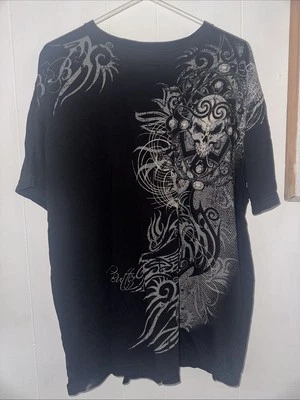 Brad Butter Skull Graphic AOP T-Shirt Men's L/XL  Black Silver Grunge No Tag - Image 1 of 4