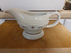 Longaberger Pottery Woven Tradition Ivory Red Gravy Sauce Boat Bowl Dish USA - Picture 1 of 3