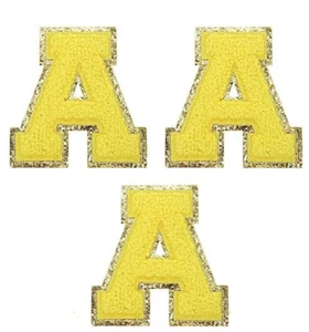 3 piezas parches de letras de chenilla planchado en amarillo alfabeto ropa sombrero mochila zapato - Imagen 1 de 2