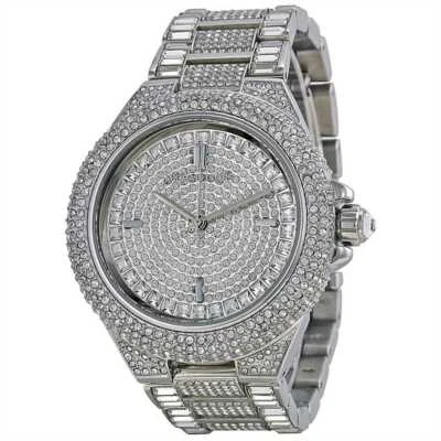 Nuovo Michael Kors Camille Argento, a Pavé Cristalli Coperto Bracciale Orologio - Immagine 1 di 4