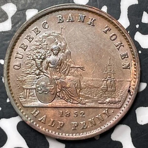 1852 Canada Quebec 1/2 Penny Bank Token Lot#JM8982 High Grade! Beautiful! - Picture 1 of 2