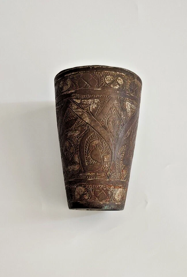 СТАРИННЫЙ ТУРЕЦКИЙ ОСМАНСКИЙ СЕРЕБРЯНЫЙ БРОНЗОВЫЙ ПАЛОМНИК МЕККА ЧАШКА ДЛЯ ВОДЫ ТЮЛЬПАН ИСЛАМСКОЕ ИСКУССТВО - Изображение 1 из 4