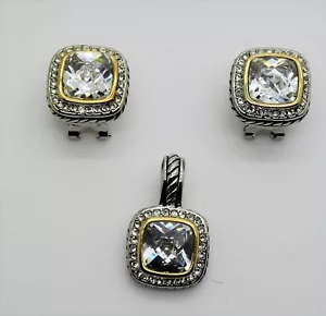 AT667 Chic Designer Style Silver cable shape CZ Crystal Pendant & Earring set - Picture 1 of 5