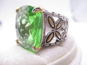 Anillo solitario de plata de ley 925 verde vidrio cóctel talla 9,5 0140 - Imagen 1 de 13
