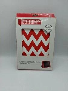 10" Universal Tablet Slim Fit Lightweight Folio Stand Cover - Red Chevron - Picture 1 of 7