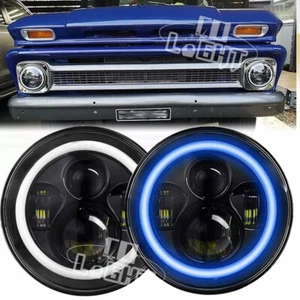 2x 7inch Round LED Headlights Blue DRL Amber Turn Light For Chevy C10 C20 Nova - Picture 1 of 11