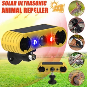 Solar Motion Sensor Alarm Ultrasonic 130db Loud Noise Maker LED Animal Repeller - Foto 1 di 24