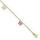 Real 14kt Yellow Gold Enameled Butterfly 9in Plus 1in Ext Anklet; 10 Inch