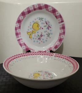 Looney Tunes Tweety Vogel küssen Libellen WB Gibson Schüssel 6 1/2" & Teller 7" - Bild 1 von 8