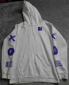Air Jordan Hoodie Sweatshirt Men's Medium White Blue Pullover Pockets Outdoor! - Picture 1 of 11