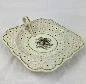 Vintage Vanity Nappy Dish Plate With Handle Japan Handpainted Raised Daisies - Picture 1 of 10