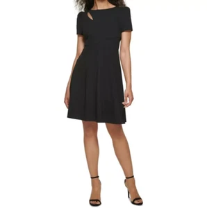 DKNY Womens Front Cut-Out Puff Sleeves Fit & Flare Dress sz 6 Black - Picture 1 of 6