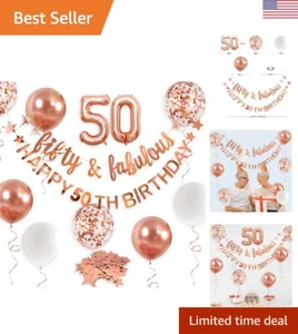Rose Gold 50th Birthday Banner Garland - Fabulous Party Decorations for Women - Picture 1 of 7