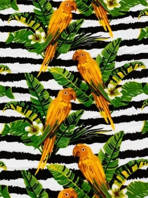 Tela challis rayón floral loro tropical de 1 1/4 yarda a rayas negras hawaiana  Foto 1 de 2