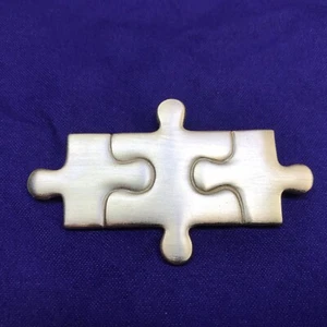 Vintage Puzzle Pieces Brooch Pin Gold Tone Unsigned Ladies Estate Jewelry - Picture 1 of 8