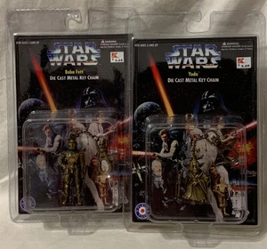 1997 Star Wars NUOVISSIMO Portachiavi in metallo pressofuso Boba Fett & Yoda - Foto 1 di 5