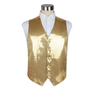 Mens Gold Sequin Patterned Vest Waistcoat - Picture 1 of 9