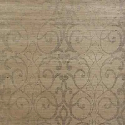 York Grasscloth Damask Filigree Silver Trellis In White, Gold, Beige & Seafoam - Image 1 of 4