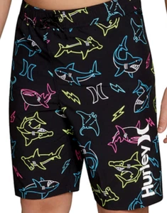 HURLEY Boys Swimsuit Swim Trunks Shorts Board Boardshorts SHARK Black Sz 4-16 - Picture 1 of 4