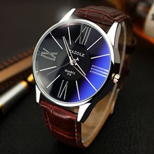 Fashion Men's Leather Military Casual Analog Quartz Wrist Watch Business Watches