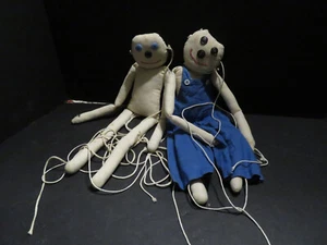 Pair of Handmade Marionette's, String Puppets, Button Eyes, Circa 1950 - Picture 1 of 11