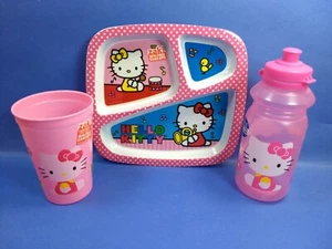 HELLO KITTY DIVIDER PLATE TUMBLER CUP WATER SPORT BOTTLE KID dining mealtime ZAK - Picture 1 of 8
