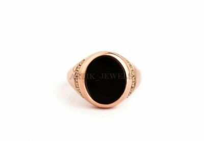 Anillo De Plata Esterlina 925 Con Ónix Negro Natural Y Baño De Oro Rosa #1281 - Imagen 1 de 3