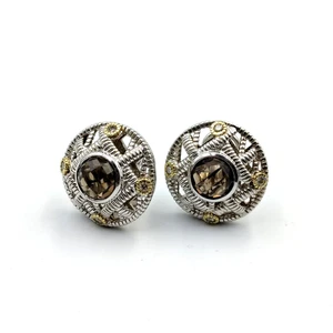 QVC Judith Ripka Sterling Silver 925 18K Gold Smoky Quartz Diamond Earrings - Picture 1 of 13