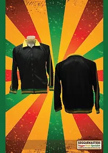JAMAICA COLOURS PLAIN BLACK TRACKSUIT TOP WITH YELLOW & GREEN STRIPES CULTURE - Picture 1 of 1