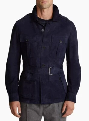 Chaqueta Safari Etiqueta Púrpura Ralph Lauren 100% Gamuza Cordero Cuero Cinturón L 42R Foto 1 de 4