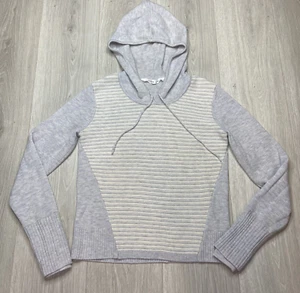 Athleta Sweater Women Small Gray Stripe Nopa Hoodie 100% Merino Wool Athleisure - Picture 1 of 10