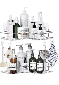 2 Pack Corner Shower Caddy Adhesive Bath Shelf Shelves SUS304 silver No Drill - Picture 1 of 11