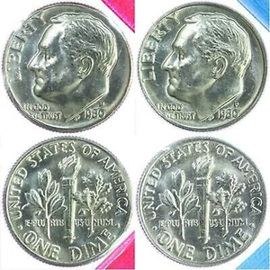 1980 P and D Roosevelt Dime 2 Coins from US Mint Set BU Cellos Ten Cents Two 10c - Picture 1 of 6