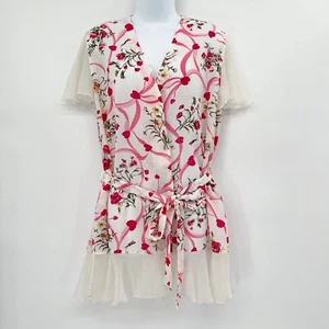 Accappatoio vintage Victoria's Secret floreale cuore balza rosa taglia OS manica svolazzante - Foto 1 di 9