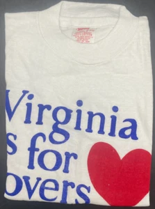Vintage 70s Virginia Is For Lovers White Ringer T-Shirt Deadstock Hanco Kids 6-8 - Bild 1 von 4