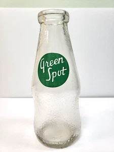 Vintage (30's) Green Spot Quart Textured Glass Milk/Juice Bottle - Picture 1 of 12