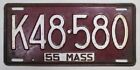 Massachusetts 1955 License Plate # K48-580
