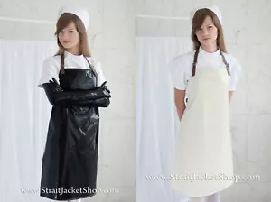 Black or Ecru PVC Apron with Leather Straps - Medical / Waterproof / Nurse - Picture 1 of 19