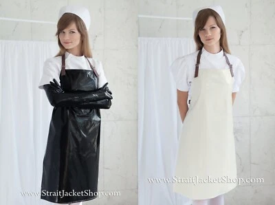 Black or Ecru PVC Apron with Leather Straps - Medical / Waterproof / Nurse  - Image 1 of 4