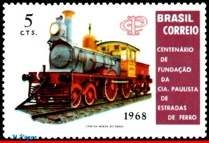 1109 BRAZIL 1968 CENT.OF THE SAO PAULO RAILROAD, OLD LOCOMOTIVE, TRAIN, MNH - Picture 1 of 2