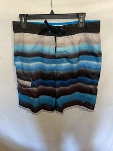 Ocean Pacific Board Shorts Mens Size 32 Blue Brown Striped Surf Lifeguard Beach - Picture 1 of 12