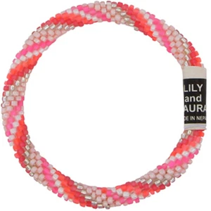 Brazalete de cuentas de ganchillo a mano ""Plumas rosas"" LILY y LAURA Nepal - Imagen 1 de 3