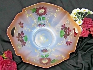 Antique Art Glass Kralik punch Handle Bowl Bohemain Czeck Handpainted signed 12" - Picture 1 of 12