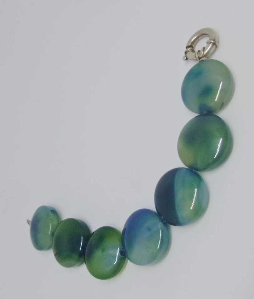 BRACCIALE DONNA ARGENTO 925 PIETRE AGATA VERDE VINTAGE GEMME SILVER BRACELET - Immagine 1 di 1