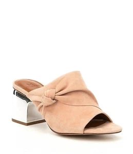 H By Halston Skyler Suede Mules Knot Slip-on Designer Block Heel Size 7.5 - Picture 1 of 9