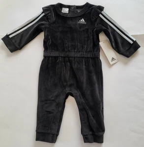Adidas Baby Girl Velour Romper shortall Size 9M Black - Picture 1 of 6