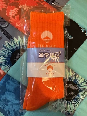 Beams Japan Logo Socks Orange new sealed 27-29cm UK8-10 MADE IN JAPAN MT FUJI L - Image 1 of 3
