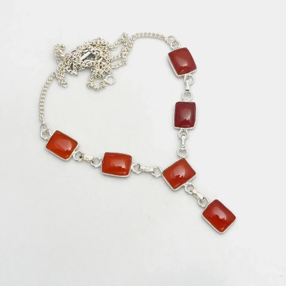 Carnelian Gemstone Ethnic Handmade Necklace Jewelry For Women 8 Gms AN 14868 - Image 1 of 1